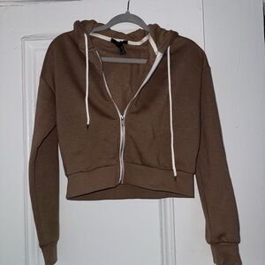 Forever 21 Brown Zip-Up Cropped Hoodie